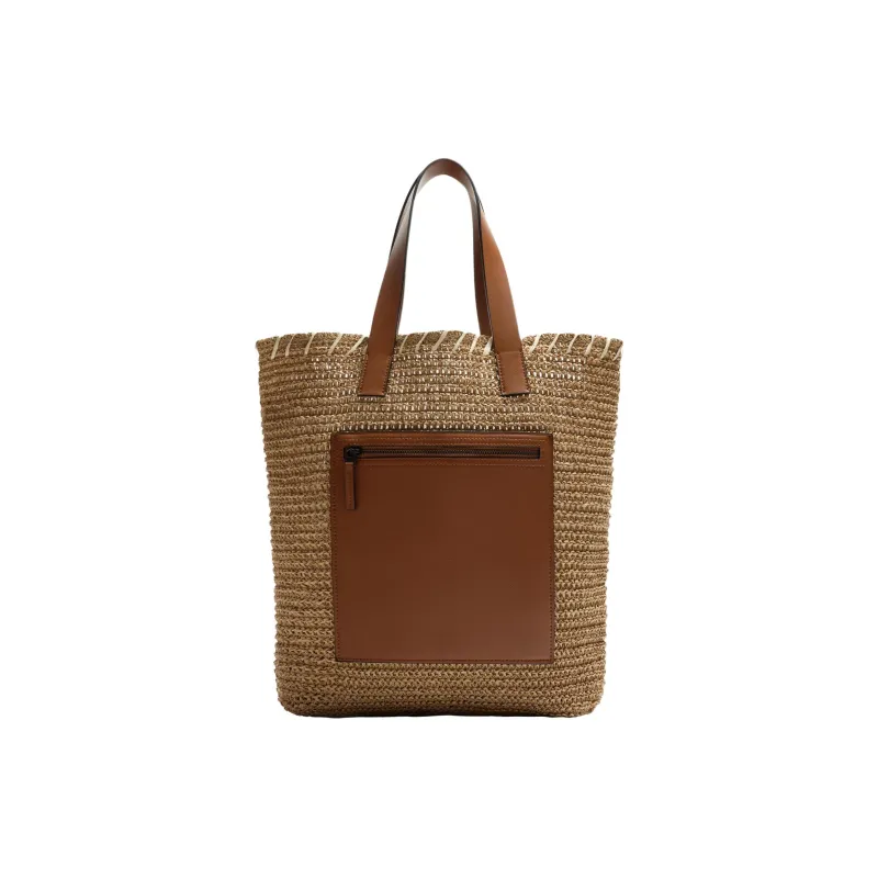 ZARA Polyurethane Tote Bag, Shopping Bag, Handbag Men's Light Beige Yellow-0