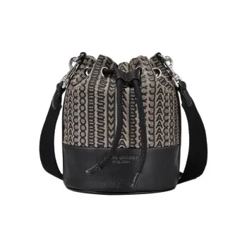 MARC JACOBS Monogram Jacquard Fabric With Leather Trim Bucket Bag, Shoulder Bag, Crossbody Bag Women's Black & White