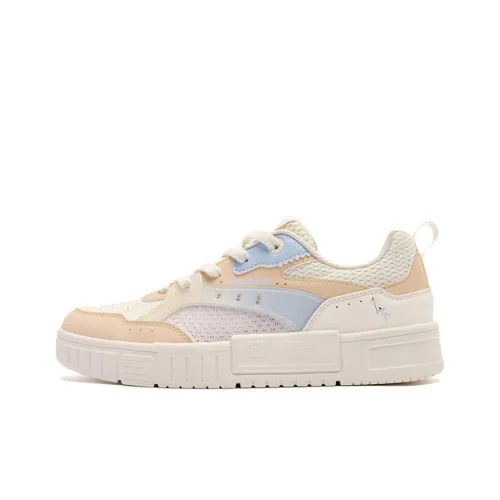 QIAODAN Dry Anti Chinese Wear Resistant Low Top Skateboard Shoes Women's White Orange Blue