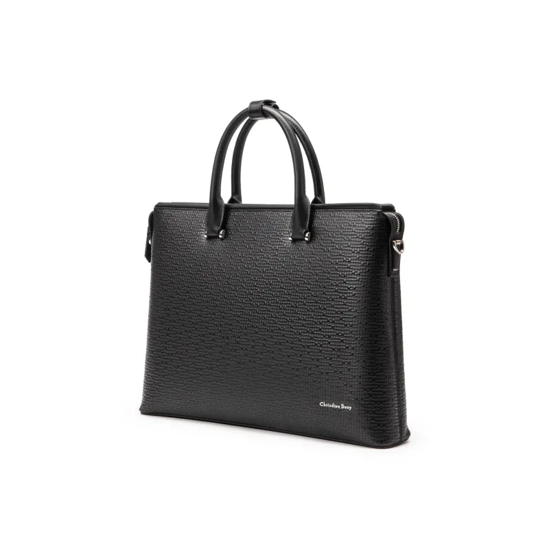 Chrisdien Deny Cow Leather Portable Briefcase Men's Black-2