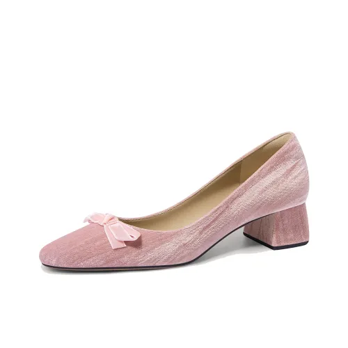 Lily Wei Spring Peach Block Heel High Heels Women's Pink