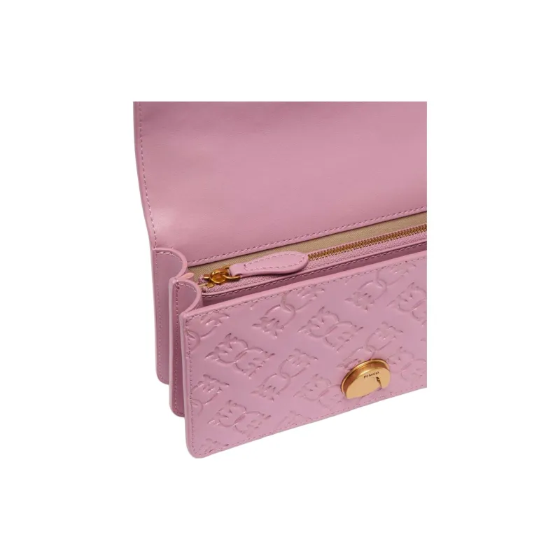PINKO Love Bag Cow Leather Crossbody Bag, Shoulder Bag Small Size Women's Light Purple-3