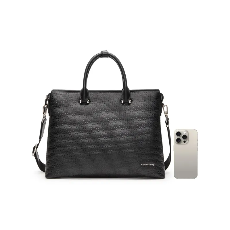 Chrisdien Deny Cow Leather Portable Briefcase Men's Black-3