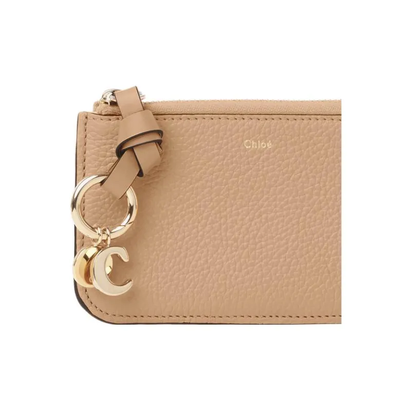 Chloe Alphabet Grained Calfskin Coin Purses Wallets Small Size Women's Light Umber-3