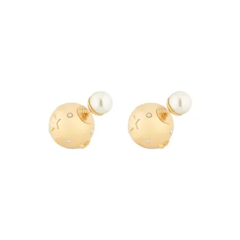 DIOR Resin Pearls Earrings Women's Gold