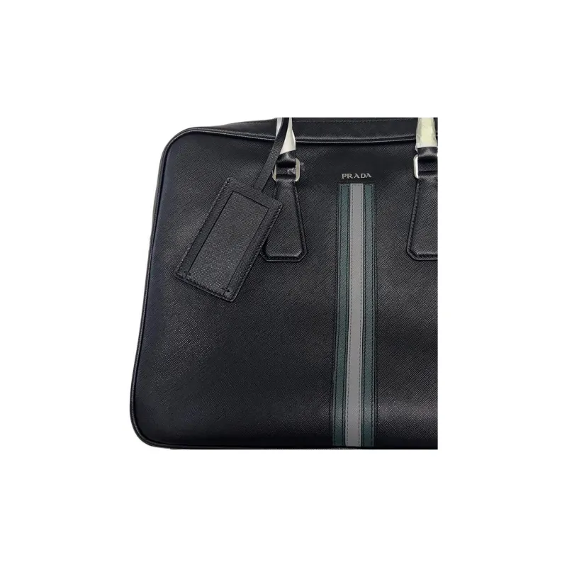 PRADA Cow Leather Briefcase Tubas Men's Black-3