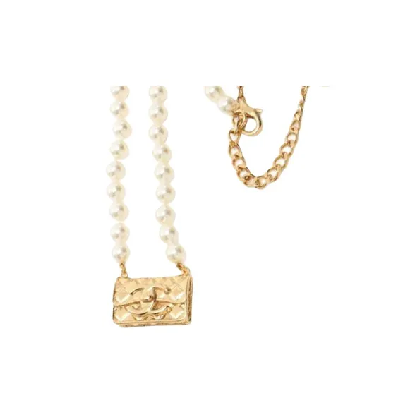 CHANEL 1986 1988 Matelassé Bag pendant Necklace-0