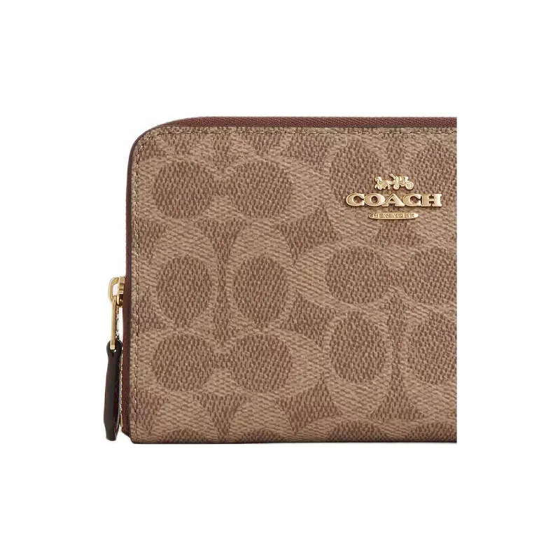 COACH Id Zip Wallet Coated Canvas Wallet Medium Size Women's Gold Tawny And Brown-3