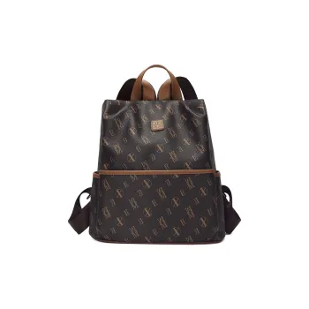 MEXICAN PVC Polyvinyl Chloride Backpack Regular Women's Dark Brown/Beige Apricot
