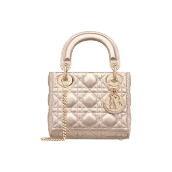 DIOR Lady Dior Calfskin One Shoulder Handbags Mini Women's Light Gold
