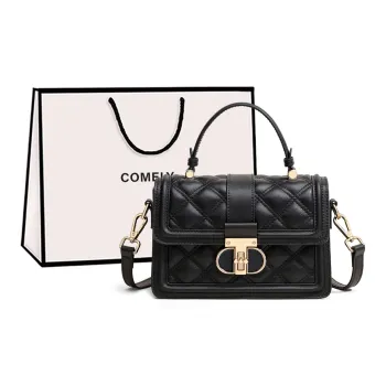COMELY Cow Leather With Synthetic Leather One Shoulder Handbags Women's Black