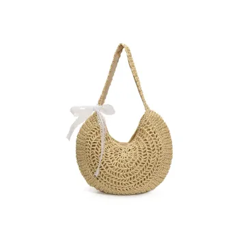 Single Warehouse Straw Woven Shoulder Bag Women's Ecru/Khaki