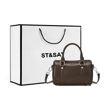 ST&SAT Cow Leather Patchwork Synthetic Leather Pillow Bag One Shoulder Handbag Women's Dark Coffee/Brown