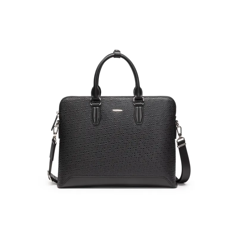 Chrisdien Deny Cow Leather Briefcase Men's Black-0
