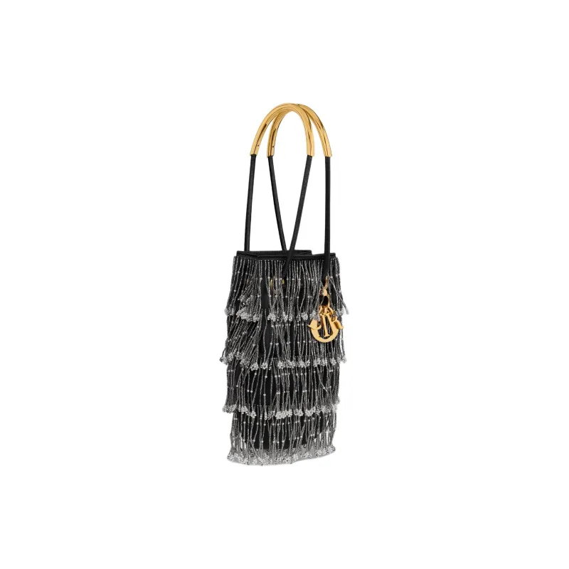 DIOR Silk Bucket Bag Handbag Mini Women's Black-2