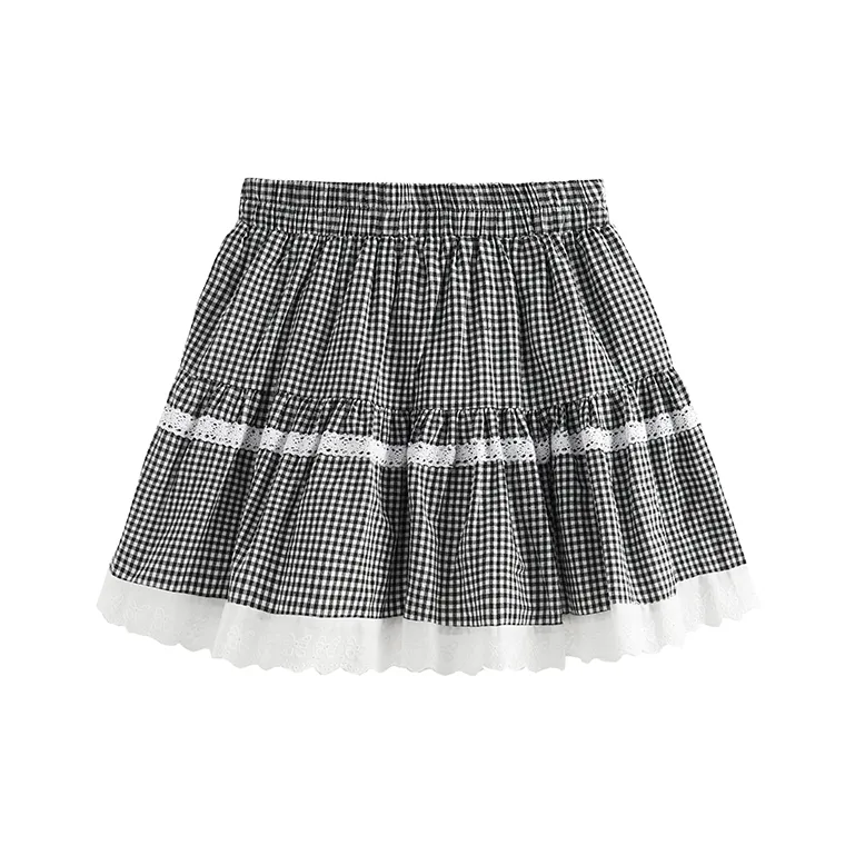MISSHONEY MH Casual Short Skirts Women's Black Plaid-1
