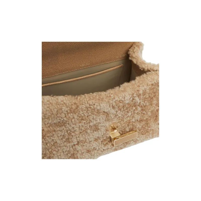 Valextra Iside Calfskin With Shearling One Shoulder Handbag Mini Women's Cashmere Beige-4