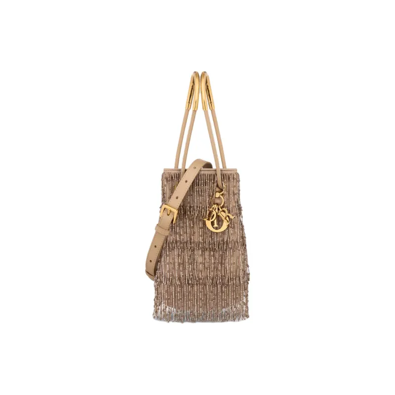 DIOR Silk Bucket Bag, One Shoulder Handbag Mini Women's Nude-0