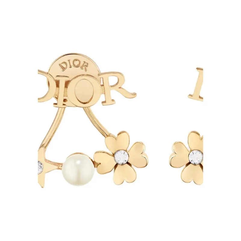 DIOR Faux Crystal Earrings Unisex Gold-1