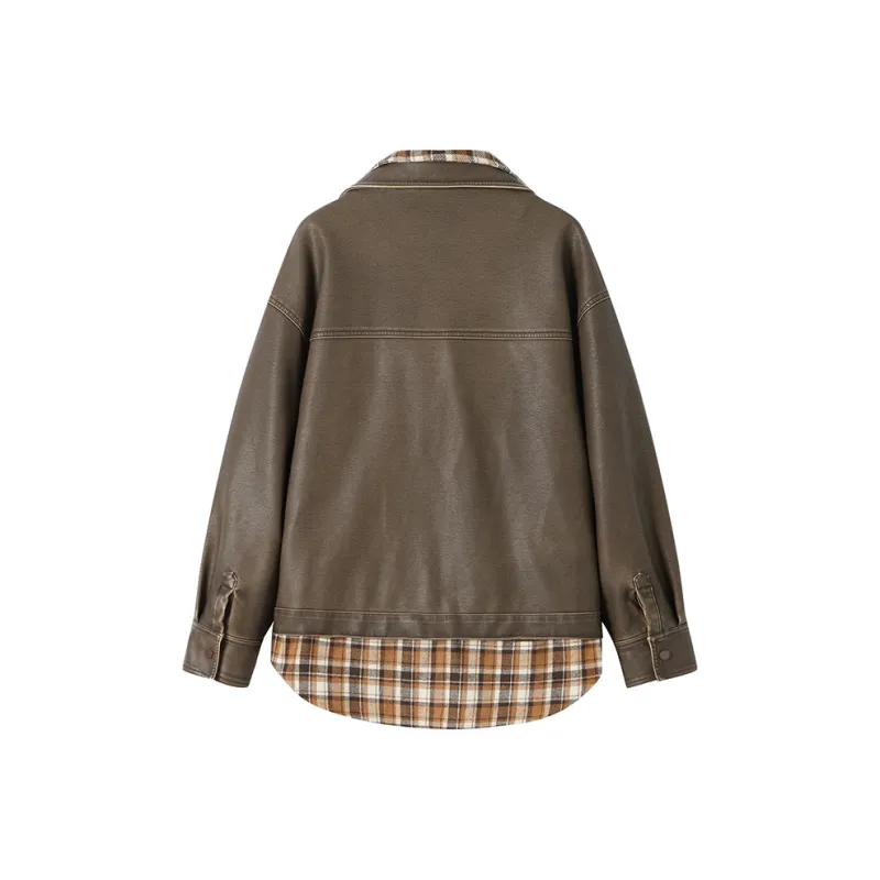 ANDREA MARTIN Leather Jacket Women's Coffee-1