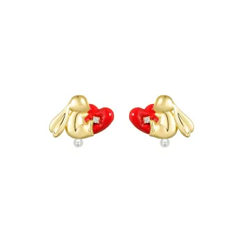 Social Talent Faux Pearl Stud Earrings Women's Red Love Confession