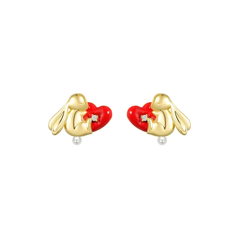 Social Talent Faux Pearl Stud Earrings Women's Red Love Confession-0