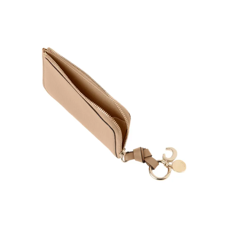 Chloe Alphabet Grained Calfskin Coin Purses Wallets Small Size Women's Light Umber-2