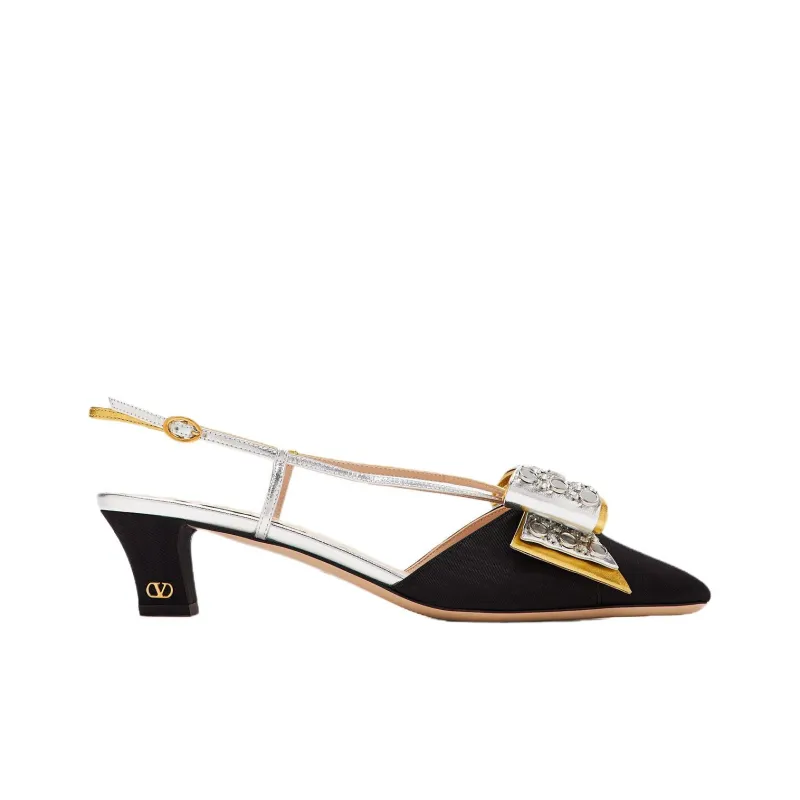 Valentino Bowow Chunky Heel High Heels 4.5cm Women's Black-1