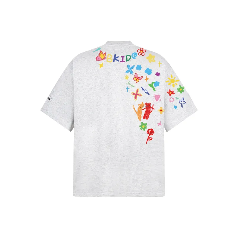 M MAICCO Cartoon Graffiti Letter Print Loose Fit Casual Heavyweight Short Sleeved T Shirts Unisex-5