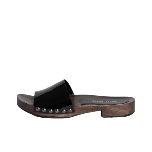 MIU MIU Cork Sole Slip Resistant Slide Slippers Women's Black