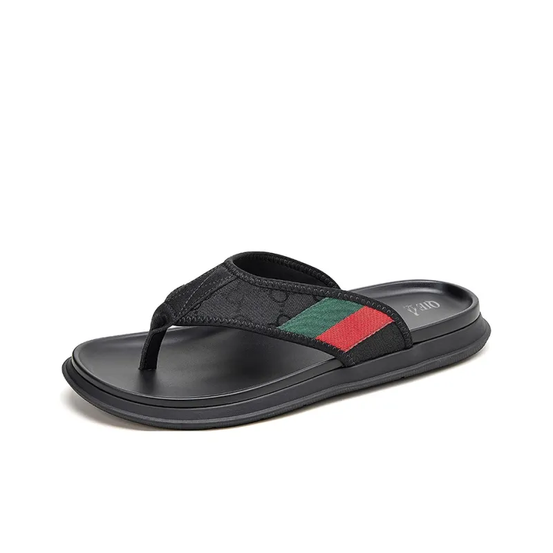 QIE Rubber Sole Flip Flops Men's Black-1