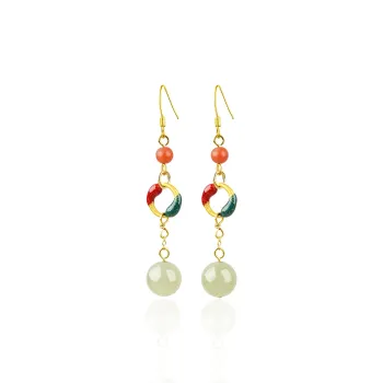 XIAOLIUJADE Hetian Jade Earrings Pale Greenish White Jade Women's