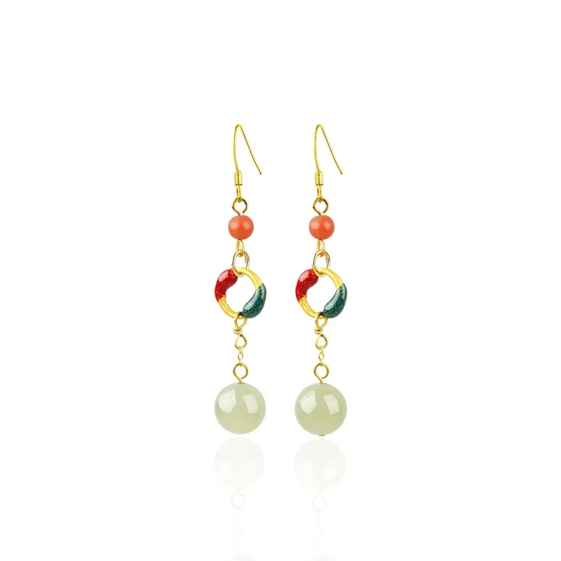 XIAOLIUJADE Hetian Jade Earrings Pale Greenish White Jade Women's-0