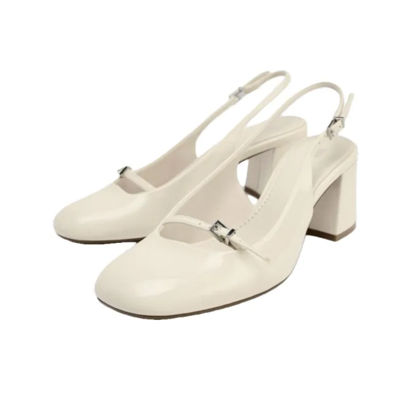 ZARA Chunky Heel High Heels 7cm Women's White-1