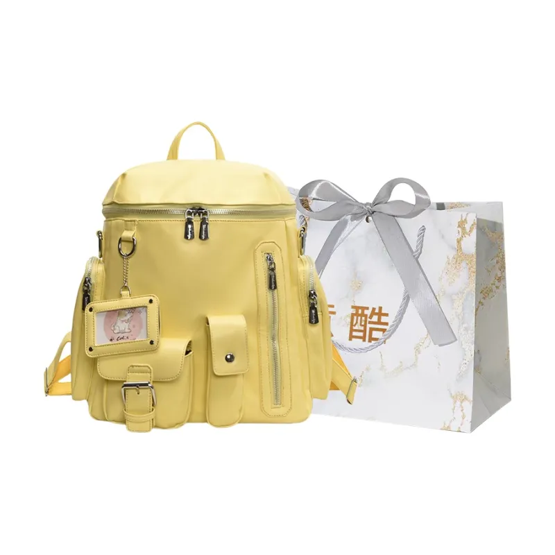 Cool PU Backpack Women's White/Yellow/Black-4