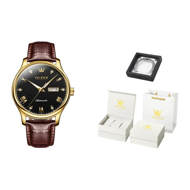 OLEVS Automatic Mechanical Movement Leather Strap Watch Men's Watches White Dial-15
