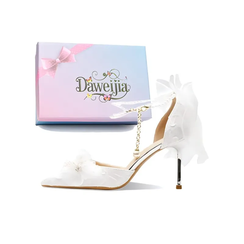 Dawei's House Slim Heel High Heels Women's Ecru Gift Box Set-10