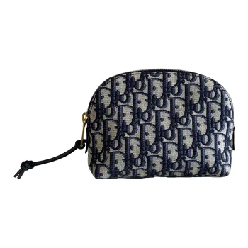 DIOR Jacquard Fabric Clutch Toiletry Travel Bag Storage Bag Makeup Bag Small Size Women's Denim Blue