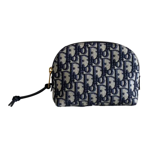 DIOR Jacquard Fabric Clutch Toiletry Travel Bag Storage Bag Makeup Bag Small Size Women's Denim Blue