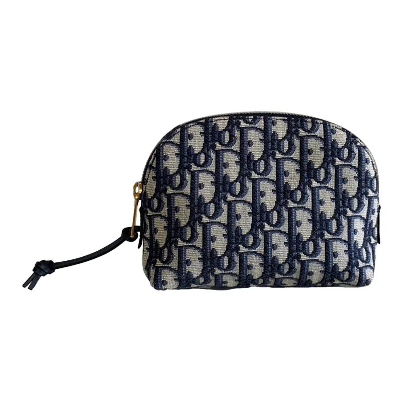DIOR Jacquard Fabric Clutch Toiletry Travel Bag Storage Bag Makeup Bag Small Size Women's Denim Blue-0