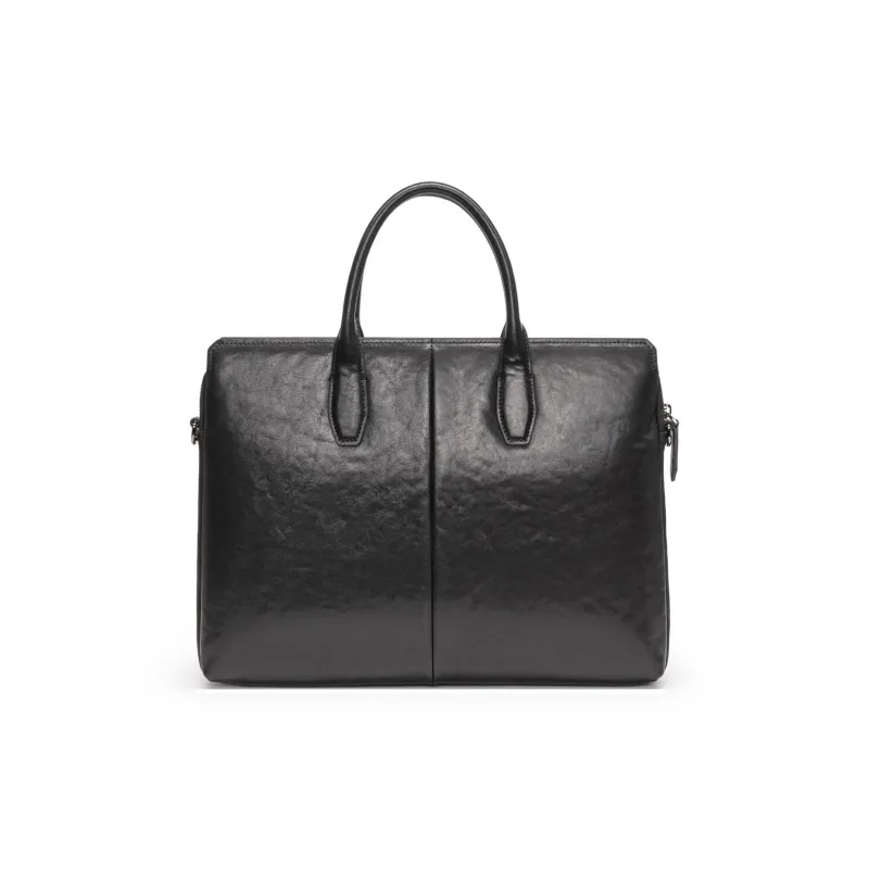 Chrisdien Deny Cow Leather Briefcase Medium Size Men's Black-1