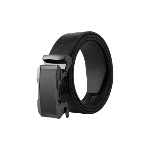 ROSEROOEN Top Grain Cow Leather Belts Men's Gunmetal Buckle Black Body 3.5cm