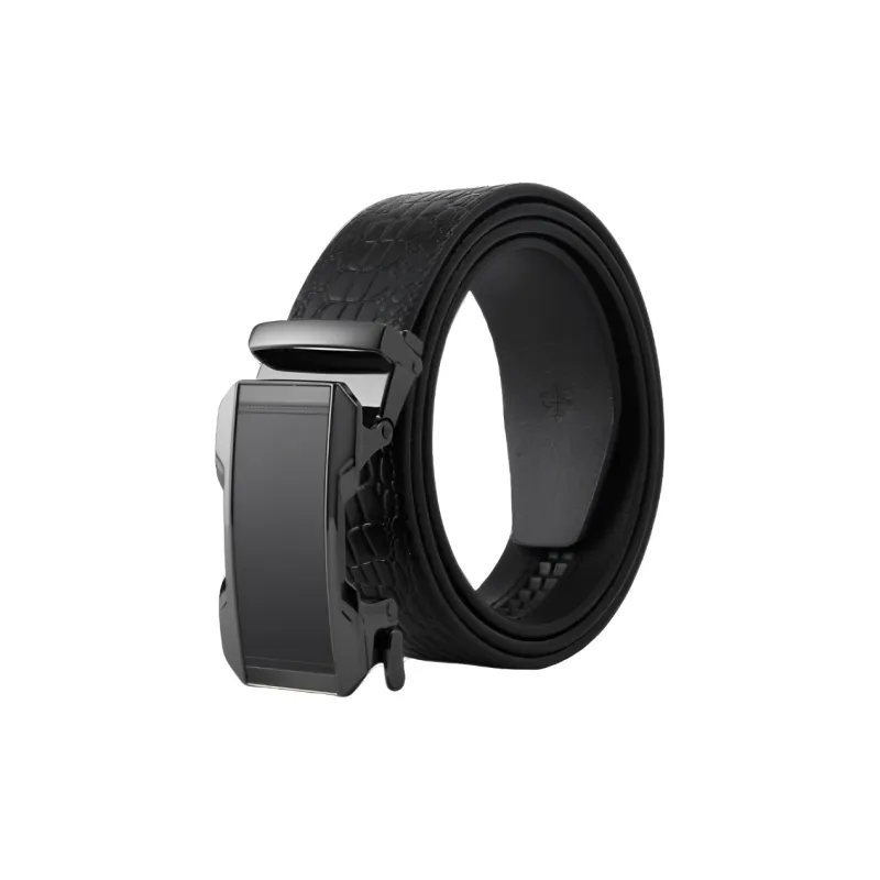 ROSEROOEN Top Grain Cow Leather Belts Men's Gunmetal Buckle Black Body 3.5cm-0