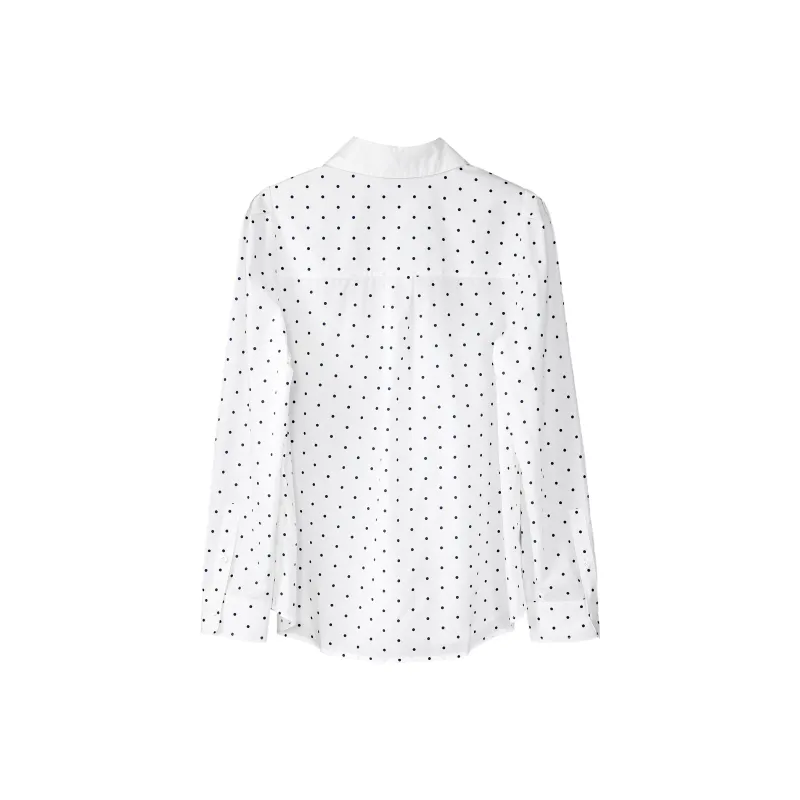 Fstudio Spring Korean Style 100% Cotton Versatile Lace Embroidery Long Sleeved Shirt Women's White-1