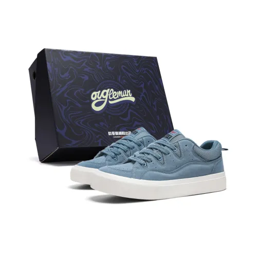 OUGLEMEN Slip Resistant Cushioning Impact Resistance Wear Resistant Low Top Skateboard Shoes Men's Haze Blue Box