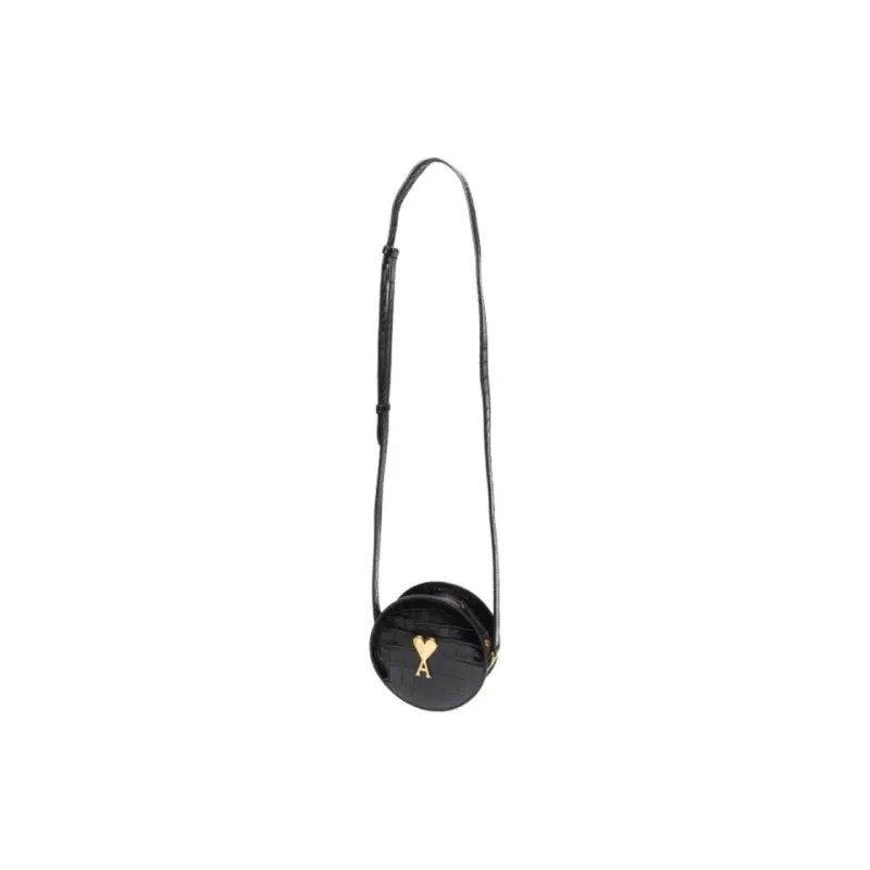 AMIPARIS Cow Leather Round Bag, Shoulder Bag Women's Black-2