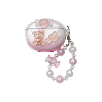 CHRROTA Compatibility With Red Beige Buds5Pro Silicone Pink Bear Heart Impact Resistant Dust Resistant Headphone Cases