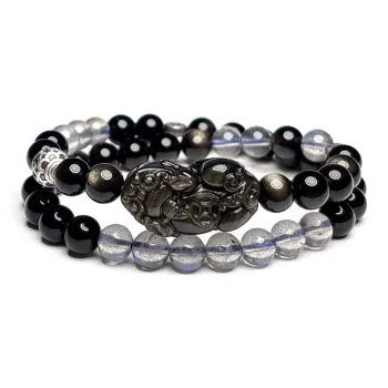 MOUNTAINS AND MANS Obsidian New Chinese Style Stackable Good Luck Beaded Bracelet Unisex