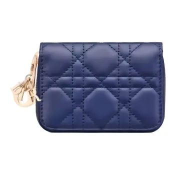 DIOR Lady Dior Sheepskin Wallet Small Size Women's Blue