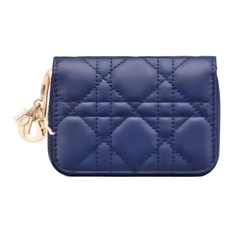 DIOR Lady Dior Sheepskin Wallet Small Size Women's Blue-0